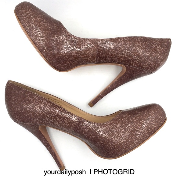 Talbots stingray brown leather Skyla platform heels pumps US 10 WIDE - Picture 3 of 9